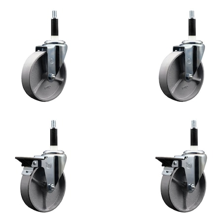 Service Caster 5'' Semi Steel Wheel Swivel 7/8'' Expanding Stem Caster Set 2 Brakes, 4PK SCC-EX20S515-SSR-2-PLB-2-78